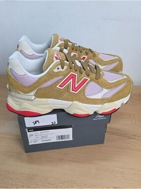 New Balance Women's Pink & Tan 9060-Inspired Sneaker with Red Accents Kids 5